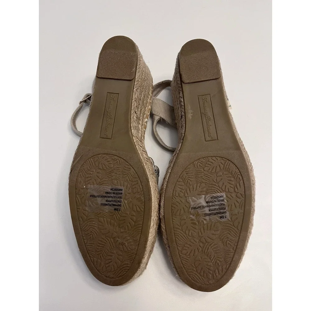New TOMMY BAHAMA 7.5 Sandal Daphne Espadrille Wedge Eyelet Broderie Anglaise Tan